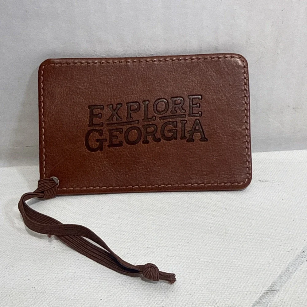Explore Georgia Travel Accessory Brown Leather Customizable Luggage Tag NWOT